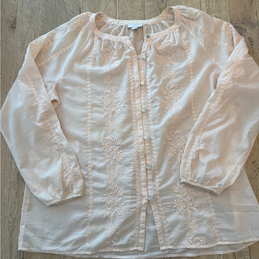 J Jill Lt Peach Women's Embroidered Blouse L